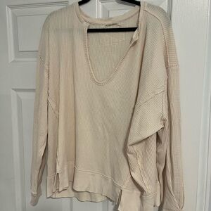 Free People Cream Waffle Knit Sweater